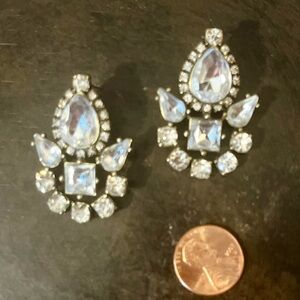 Silver Teardrop Crystal Earrings with Floral Design